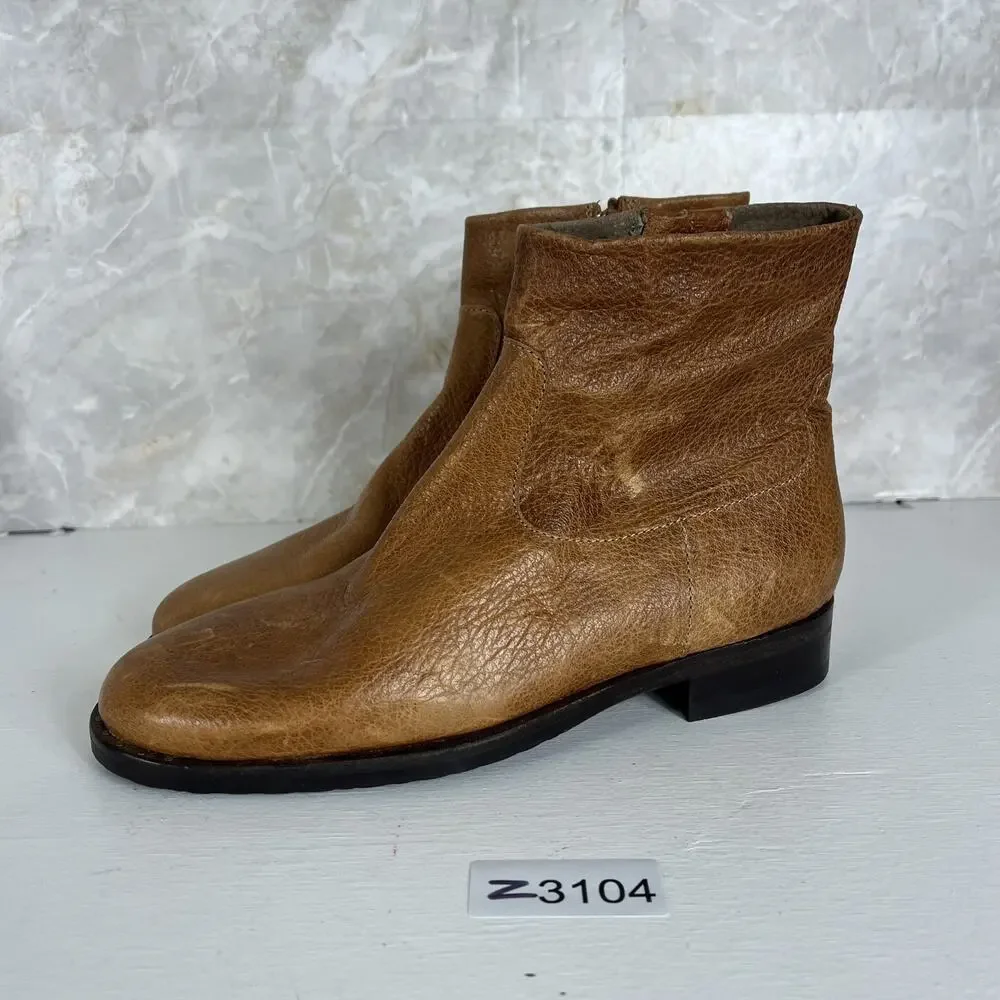 Fred De La Bretoniere Ankle Boots Womens 39 Brown Leather Inside Zip Almond Toe